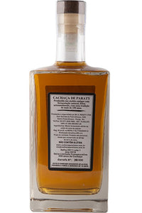 Rückseite der 0,75-Liter-Flasche Cachaça Ouro Extra Premium mit detailierten Angaben